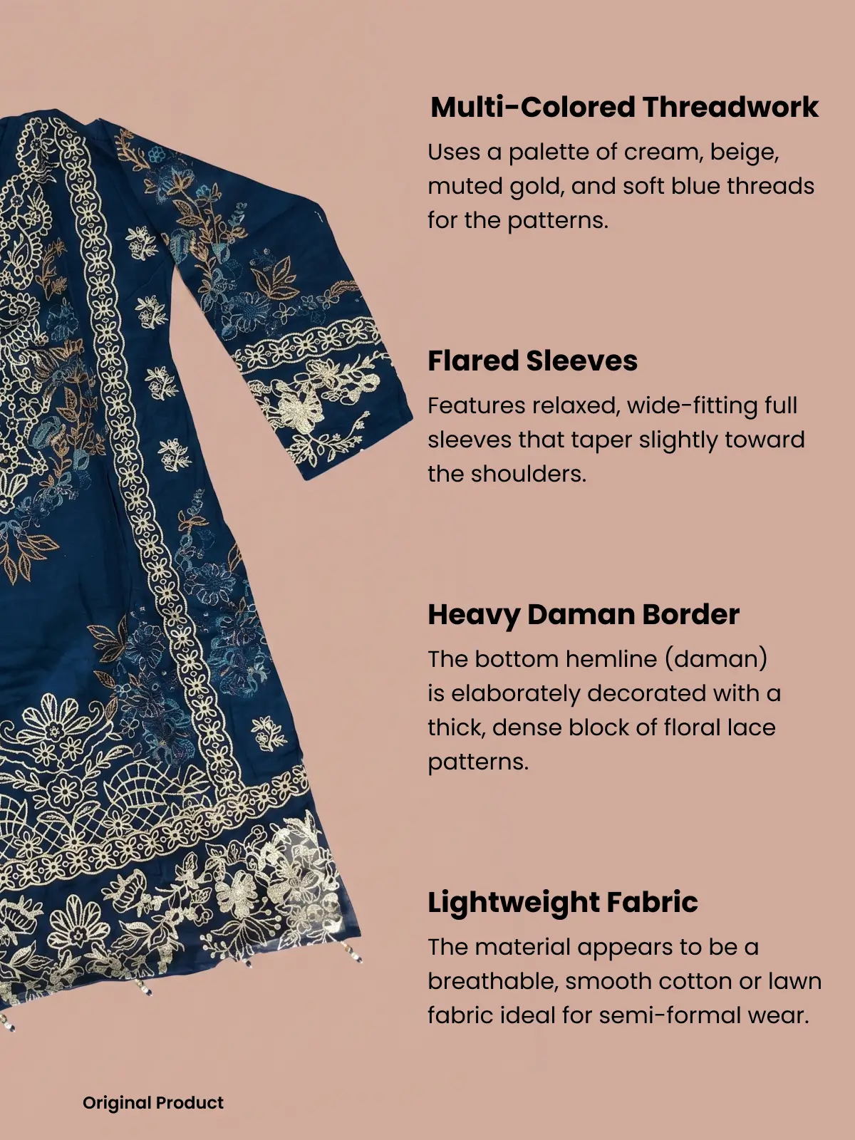 Deep Blue Pakistani Style Embroidered Kurta with Matching Salwar Set