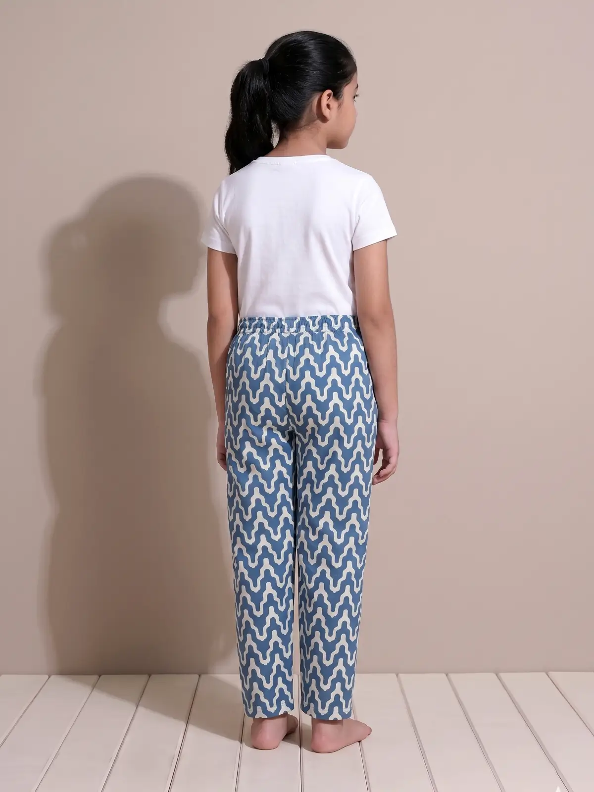 Girls Maria B Style Off-White and Blue Geometric Embroidered Salwar Kameez Suit