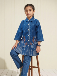 Indigo Floral Embroidered Denim Co-ord Set