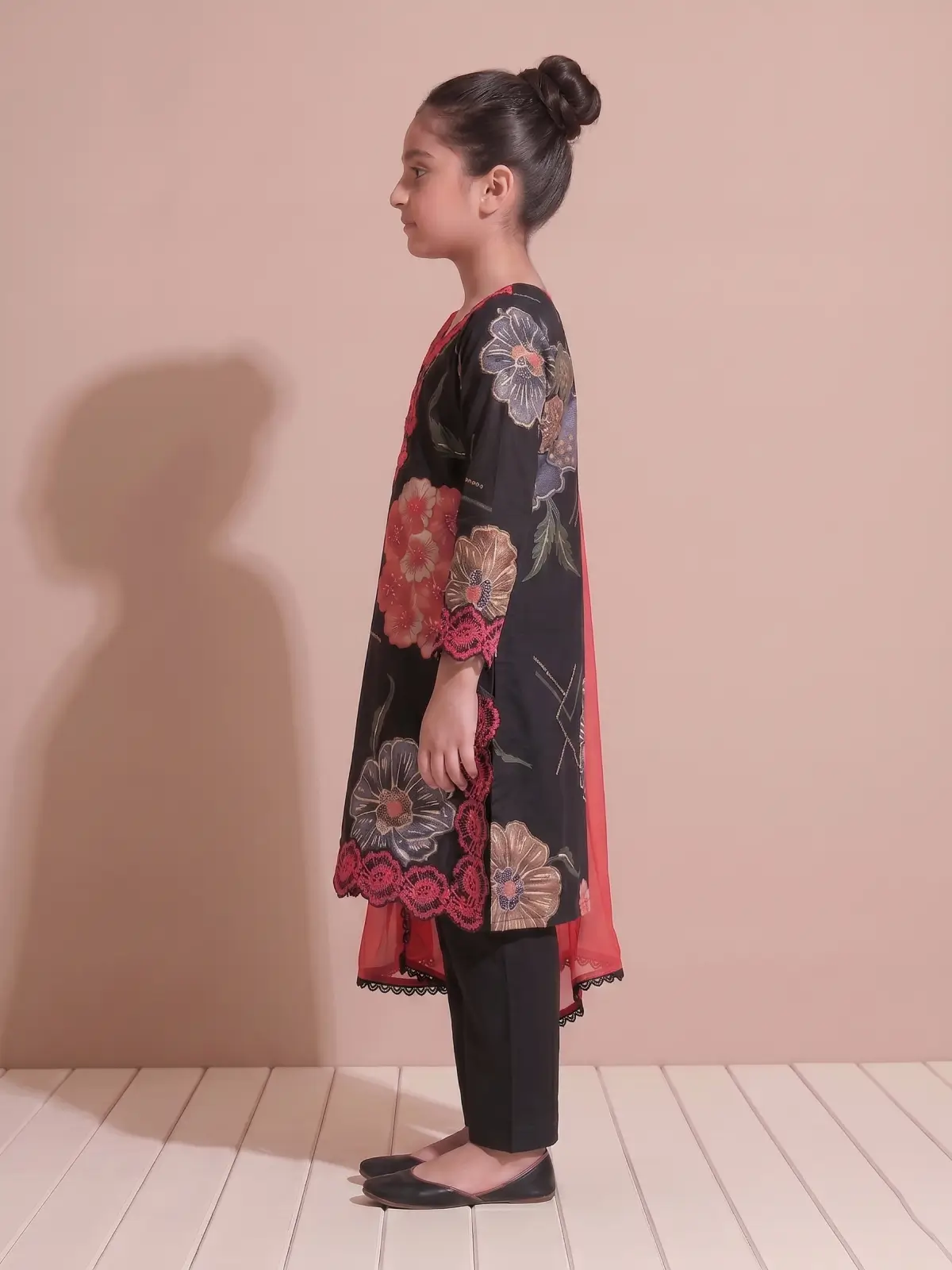 Kids Black Embroidered Linen Pakistani Style Kurta Set
