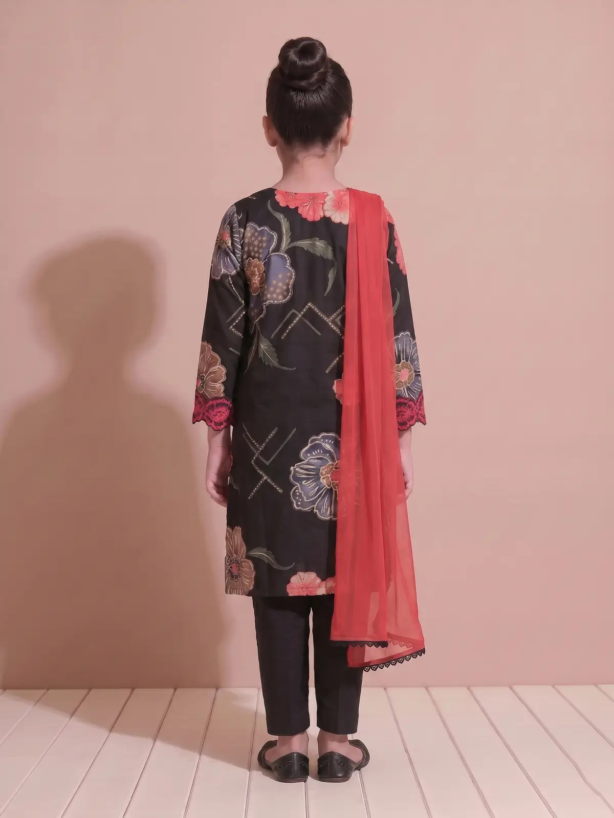 Kids Black Embroidered Linen Pakistani Style Kurta Set