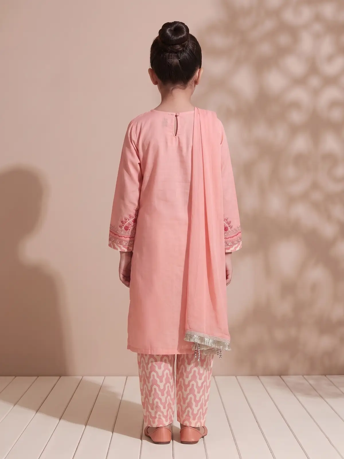 Embroidered Pakistani Style Pastel Pink Straight Linen Kurta