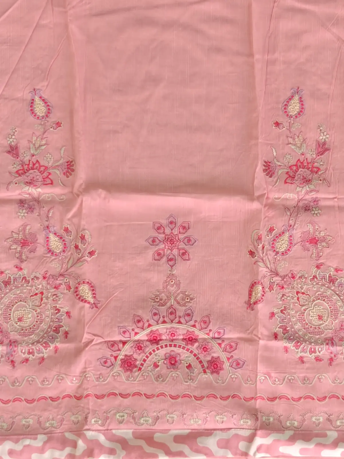 Embroidered Pakistani Style Pastel Pink Straight Linen Kurta
