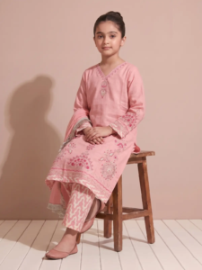 Embroidered Pakistani Style Pastel Pink Straight Linen Kurta