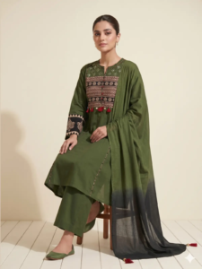 Elegant Olive Green Embroidered Kurta Set with Dupatta