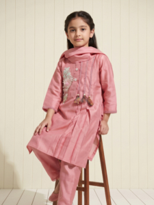 Rose Pink Embroidered Tassel Kurta Set