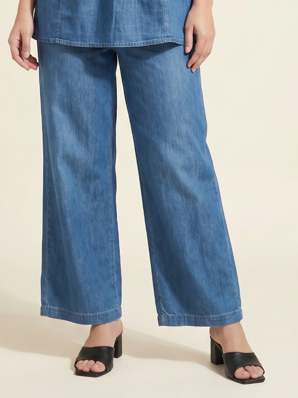 Women’s Embroidered Denim Tunic and Wide-Leg Pant Co-ord Set